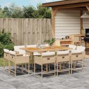 vidaXL Matgrupp för trädgården med dynor 11 delar beige konstrotting