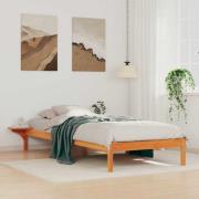 vidaXL Sängram med sidobord Vaxbrun 80 x 210 cm Massiv furu