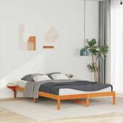 vidaXL Sängram med sidobord Vaxbrun 140 x 220 cm Massiv furu