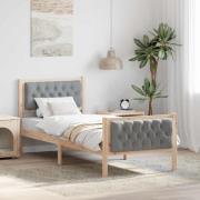 vidaXL Sängram med huvudgavel Ljusgrå 75 x 190 cm Massiv furu