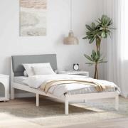 vidaXL Sängram med huvudgavel Vit och ljusgrå 90 x 190 cm Massiv furu