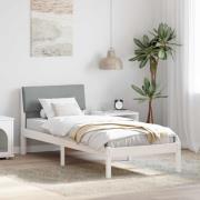 vidaXL Sängram med huvudgavel Vit och ljusgrå 75 x 190 cm Massiv furu