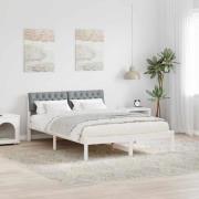 vidaXL Sängram med huvudgavel Vit och ljusgrå 150 x 200 cm Massiv furu