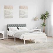 vidaXL Sängram med huvudgavel Vit och ljusgrå 120 x 200 cm Massiv furu