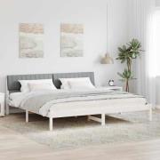 vidaXL Sängram med huvudgavel Vit och ljusgrå 160 x 200 cm Massiv furu