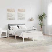 vidaXL Sängram med huvudgavel Vit och ljusgrå 120 x 190 cm Massiv furu