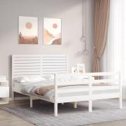 vidaXL Sängram med huvudgavel vit 140x190 cm massivt trä
