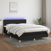 vidaXL Ramsäng med madrass & LED svart 140x190 cm tyg