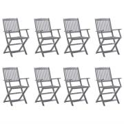 vidaXL Hopfällbara trädgårdsstolar 8 st med dynor massivt akaciaträ