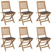 vidaXL Hopfällbara trädgårdsstolar med dynor 6 st massivt akaciaträ