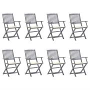 vidaXL Hopfällbara trädgårdsstolar 8 st med dynor massivt akaciaträ