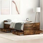 vidaXL Sängram med huvudgavel och fotgavel rökfärgad ek 90x200 cm