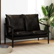 vidaXL 2-sitssoffa i äkta läder med akaciaträ svart