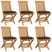 vidaXL Trädgårdsstolar 6 st med taupe dynor massiv teak