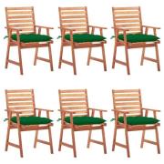 vidaXL Trädgårdsstolar 6 st med dynor massivt akaciaträ