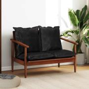 vidaXL 2-sitssoffa äkta läder och massivt akaciaträ svart