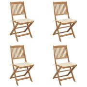 vidaXL Hopfällbara trädgårdsstolar med dynor 4 st massivt akaciaträ
