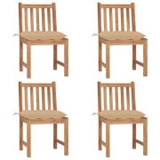 vidaXL Trädgårdsstolar 4 st med dynor massiv teak