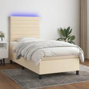 vidaXL Ramsäng med madrass & LED gräddvit 100x200 cm tyg