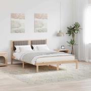 vidaXL Sängram med Klädd Huvudgavel Taupe 140 x 190 cm Massiv furu
