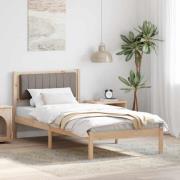 vidaXL Sängram med Klädd Huvudgavel Taupe 90 x 200 cm Massiv furu
