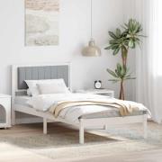 vidaXL Sängram med Klädd Huvudgavel Ljusgrå 90 x 190 cm Massiv furu