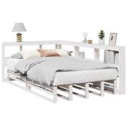 vidaXL Säng med bokhylla utan madrass vit 120x190 cm massiv furu