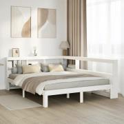 vidaXL Säng med bokhylla utan madrass vit 140x200cm massiv furu