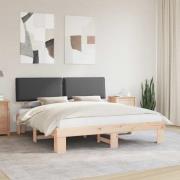 vidaXL Sängram med Klädd Huvudgavel Mörkgrå 200 x 200 cm Massiv furu