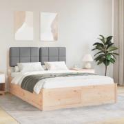 vidaXL Sängram med Klädd Huvudgavel Ljusgrå 140 x 190 cm Massiv furu