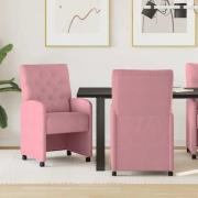 vidaXL Matstolar med hjul med hjul 2 pcs Rosa 58 x 67 x 97 cm Sammet