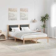 vidaXL Sängram med huvudgavel Mörkgrå 135 x 190 cm Massiv furu
