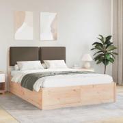 vidaXL Sängram med Klädd Huvudgavel Taupe 135 x 190 cm Massiv furu