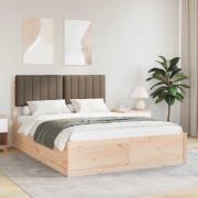 vidaXL Sängram med Klädd Huvudgavel Taupe 135 x 190 cm Massiv furu