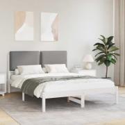 vidaXL Sängram med Klädd Huvudgavel Ljusgrå 150 x 200 cm Massivt furu