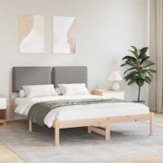 vidaXL Sängram med Klädd Huvudgavel Ljusgrå 120 x 190 cm Massivt furu