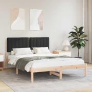 vidaXL Sängram med Klädd Huvudgavel Svart 140 x 200 cm Massivt furu