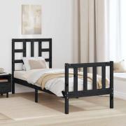 vidaXL Sängram med sänggavel svart enkel massivt trä