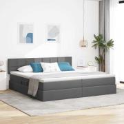 vidaXL Förvaringssäng med LED med madrass Mörkgrå 200 x 200 cm tyg