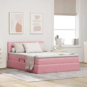 vidaXL Förvaringssäng med LED med madrass Rosa 140 x 200 cm Sammet