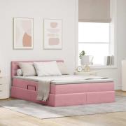 vidaXL Förvaringssäng med LED med madrass Rosa 140 x 190 cm Sammet