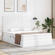 vidaXL Förvaringssäng med LED med led Ren Vit 140 x 190 cm Konstläder