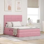 vidaXL Förvaringssäng med LED med madrass Rosa 140 x 190 cm Sammet