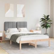 vidaXL Sängram med Klädd Huvudgavel Ljusgrå 120 x 200 cm Massiv furu