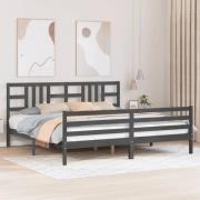 vidaXL Sängram med huvudgavel grå 200x200 cm massivt trä