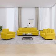 vidaXL Soffgrupp med dynor 3 delar gul sammet
