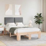 vidaXL Sängram med Klädd Huvudgavel Ljusgrå 120 x 200 cm Massiv furu