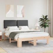 vidaXL Sängram med Klädd Huvudgavel Mörkgrå 135 x 190 cm Massiv furu