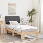 vidaXL Sängram med Klädd Huvudgavel Mörkgrå 90 x 190 cm Massiv furu