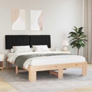 vidaXL Sängram med Klädd Huvudgavel Svart 150 x 200 cm Massiv furu